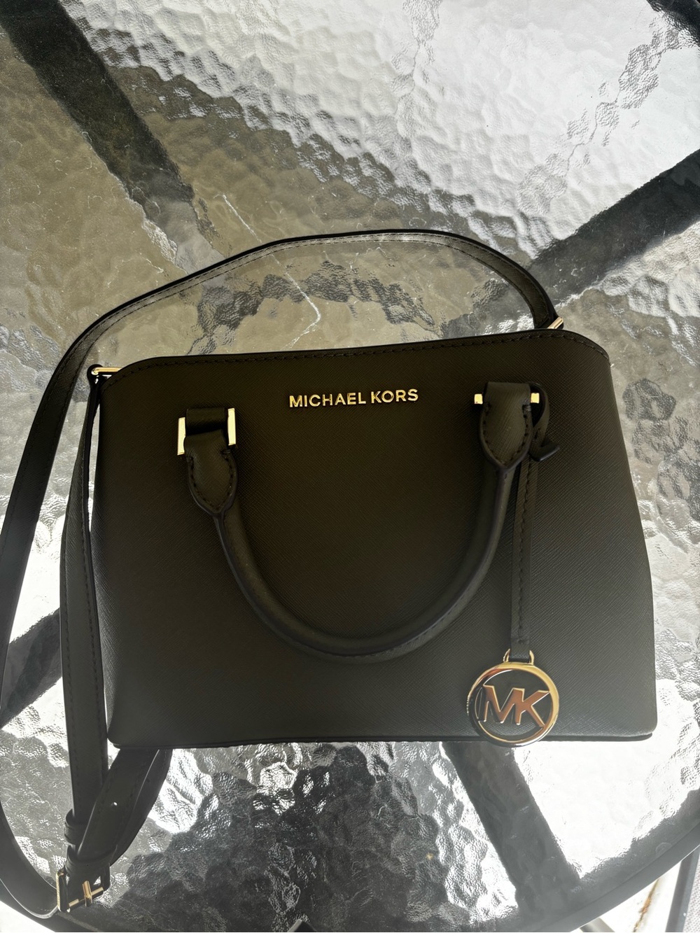 Michael Kors Green Leather Dome Satchel with Gold Hardware